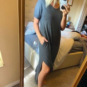 Dark gray short sleeve long t-shirt dress